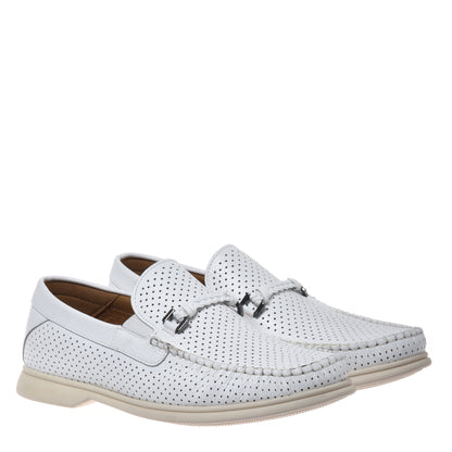 White perforated grained leather loafer