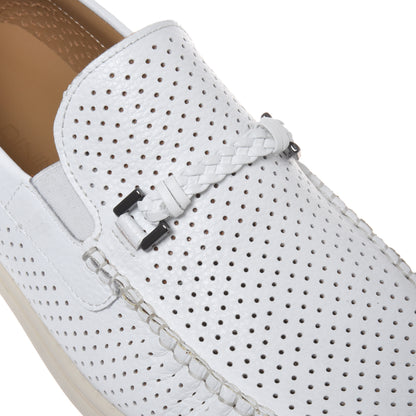 White perforated grained leather loafer