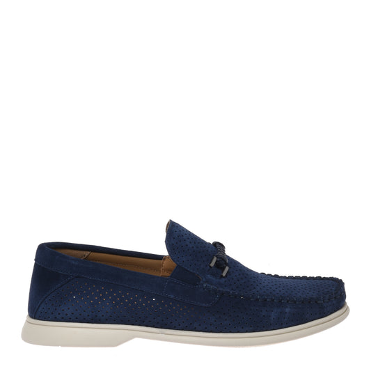 Mocassin en perforé daim cuir bleu