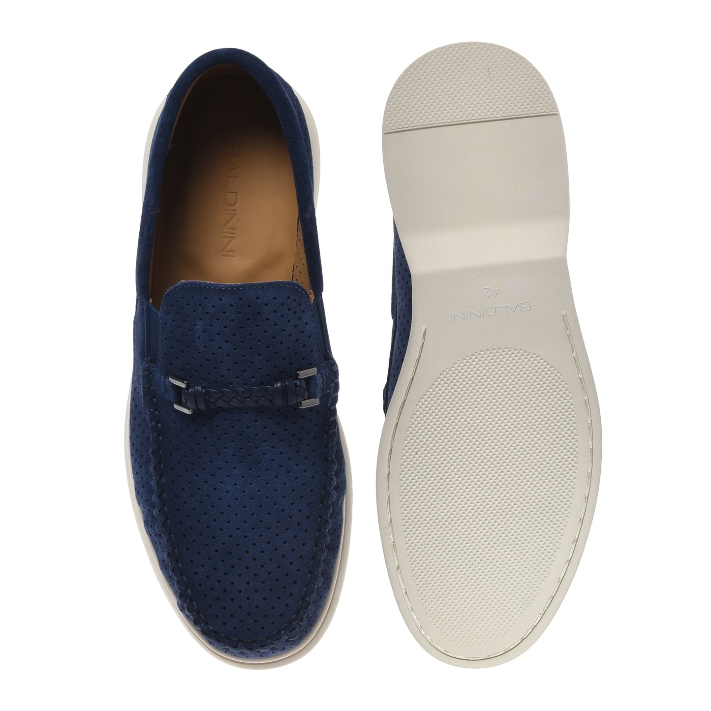 Mocassin en perforé daim cuir bleu