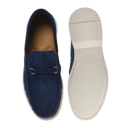 Mocassin en perforé daim cuir bleu
