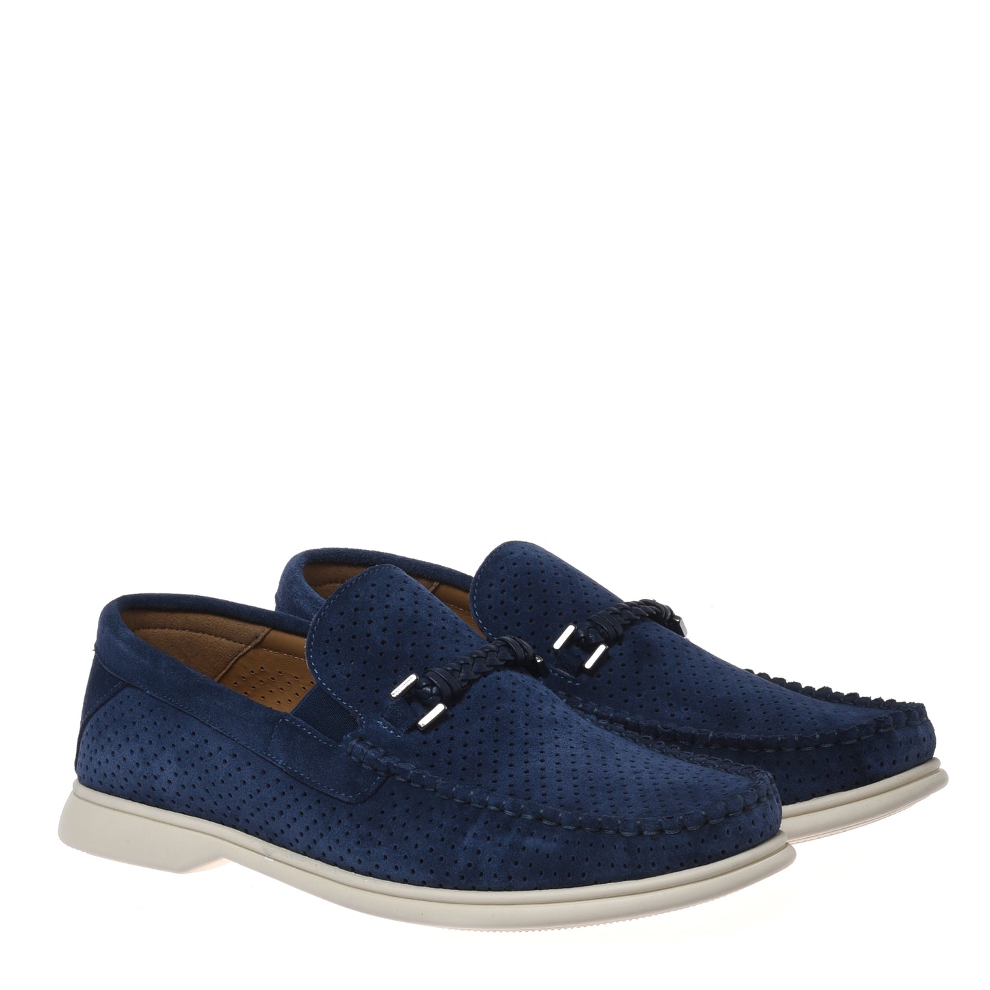 Mocassin en perforé daim cuir bleu
