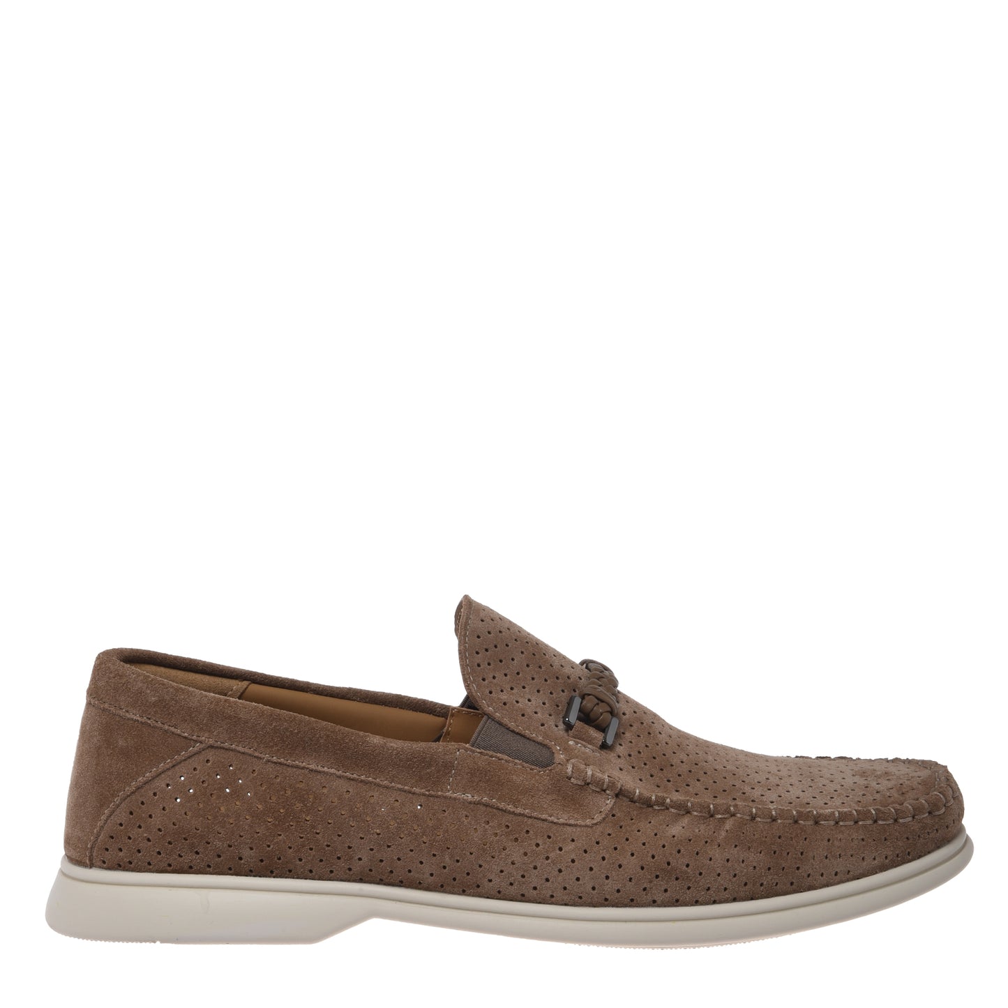 Taupe perforated suede leather loafer