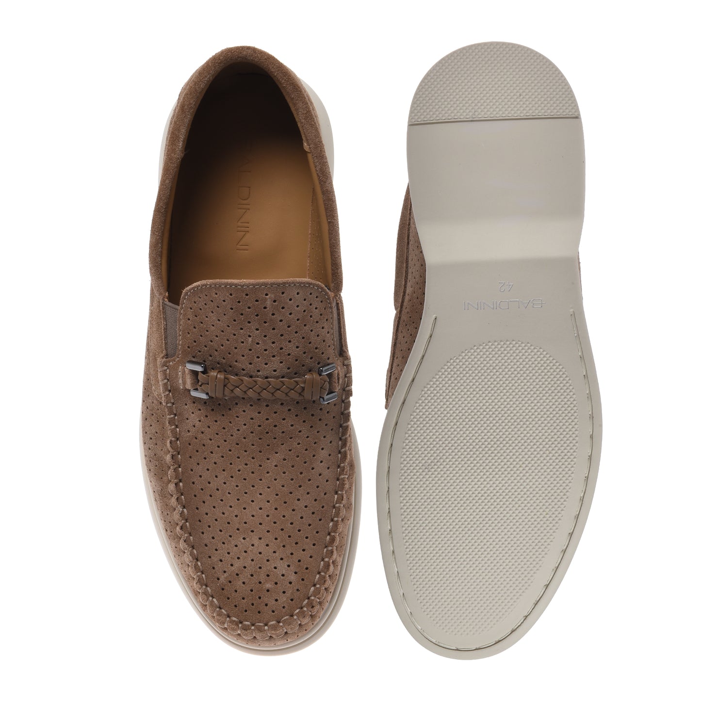 Taupe perforated suede leather loafer