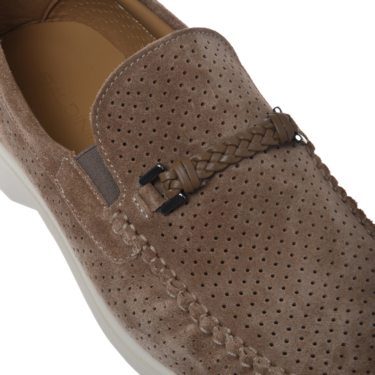 Taupe perforated suede leather loafer