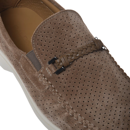 Taupe perforated suede leather loafer