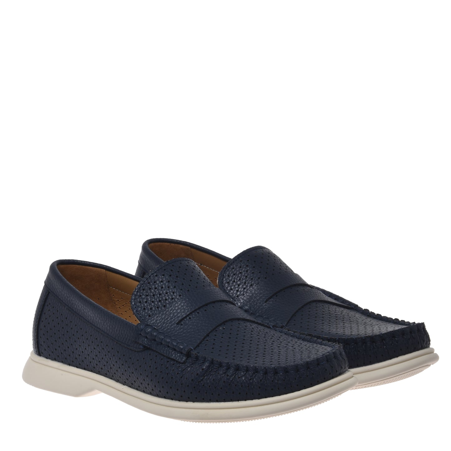 Mocassin en cuir grainé bleu ajouré