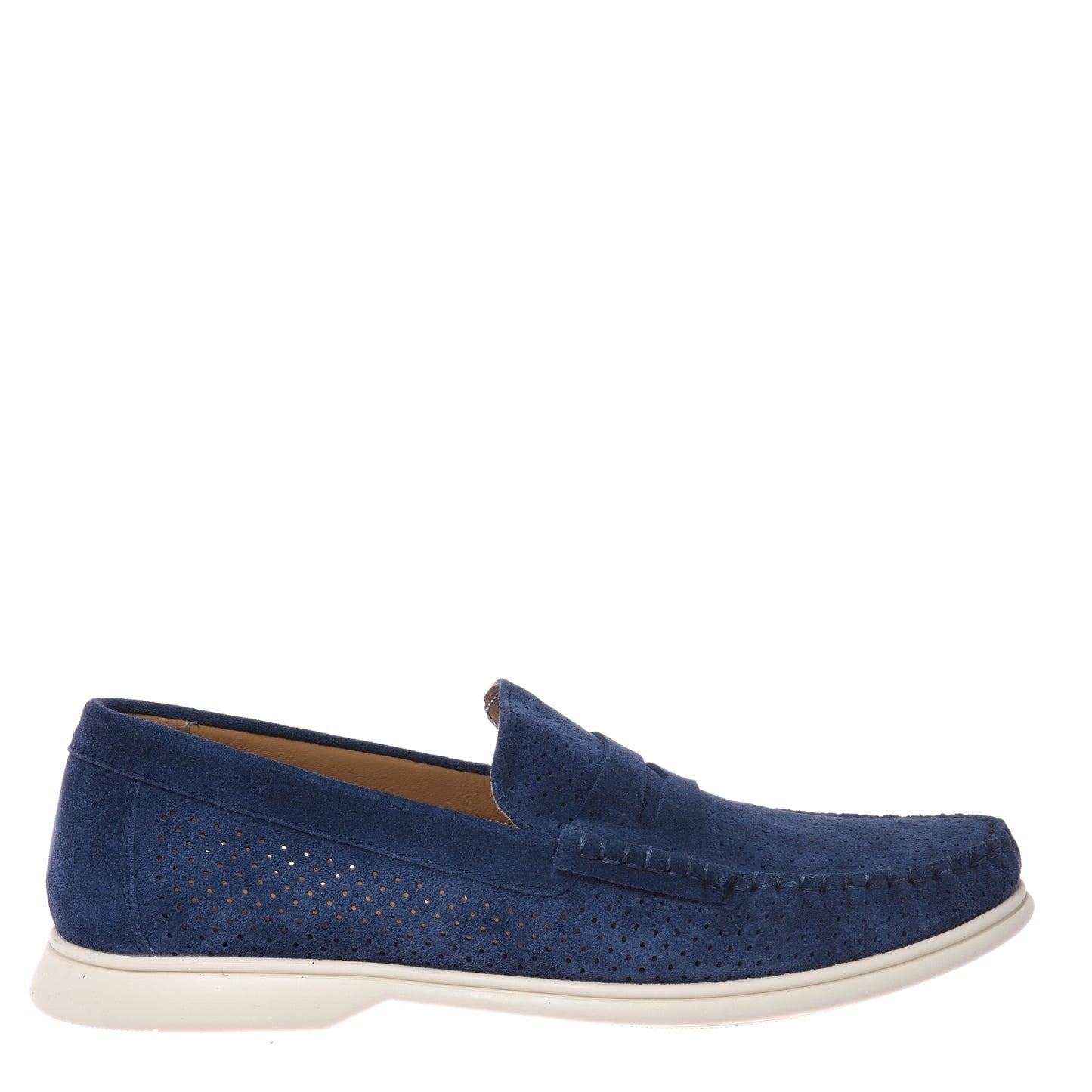 Blue perforated suede leather loafer