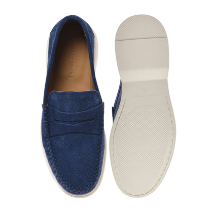 Blue perforated suede leather loafer