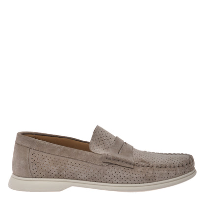 Taupe perforated suede leather loafer