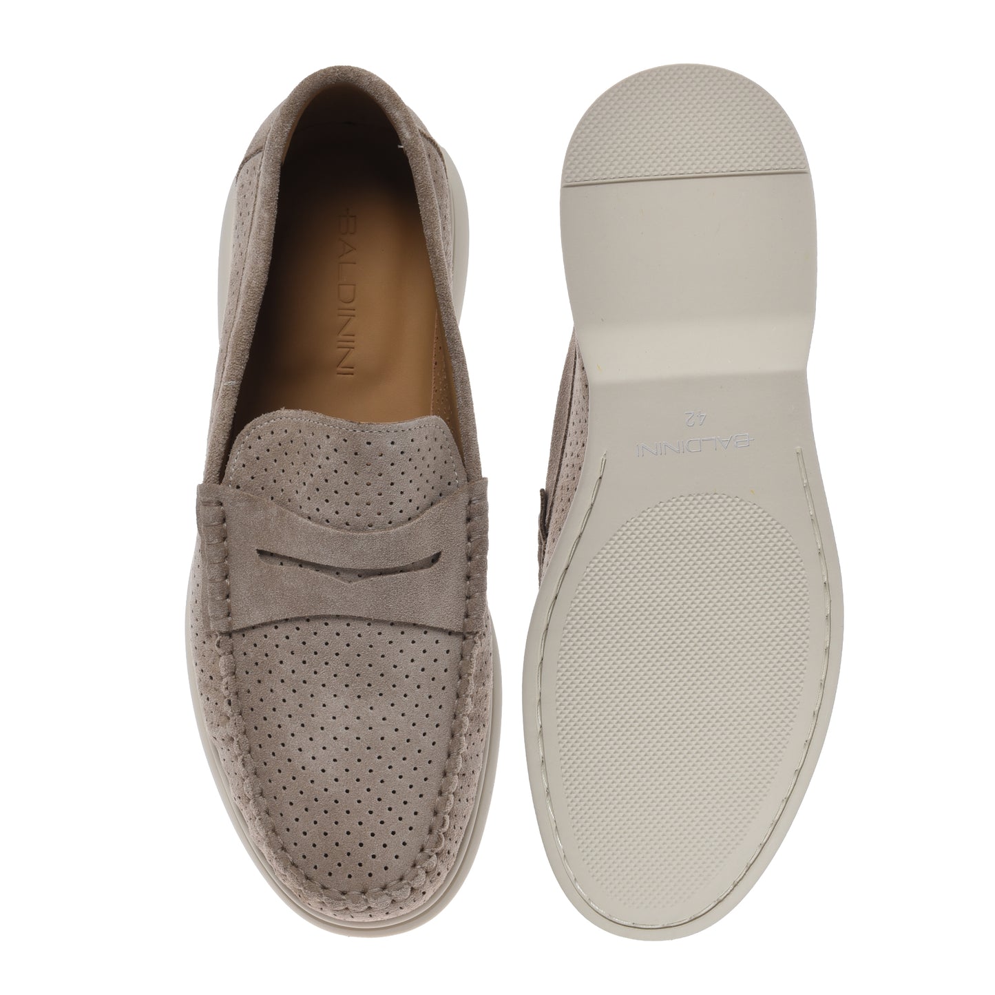 Taupe perforated suede leather loafer