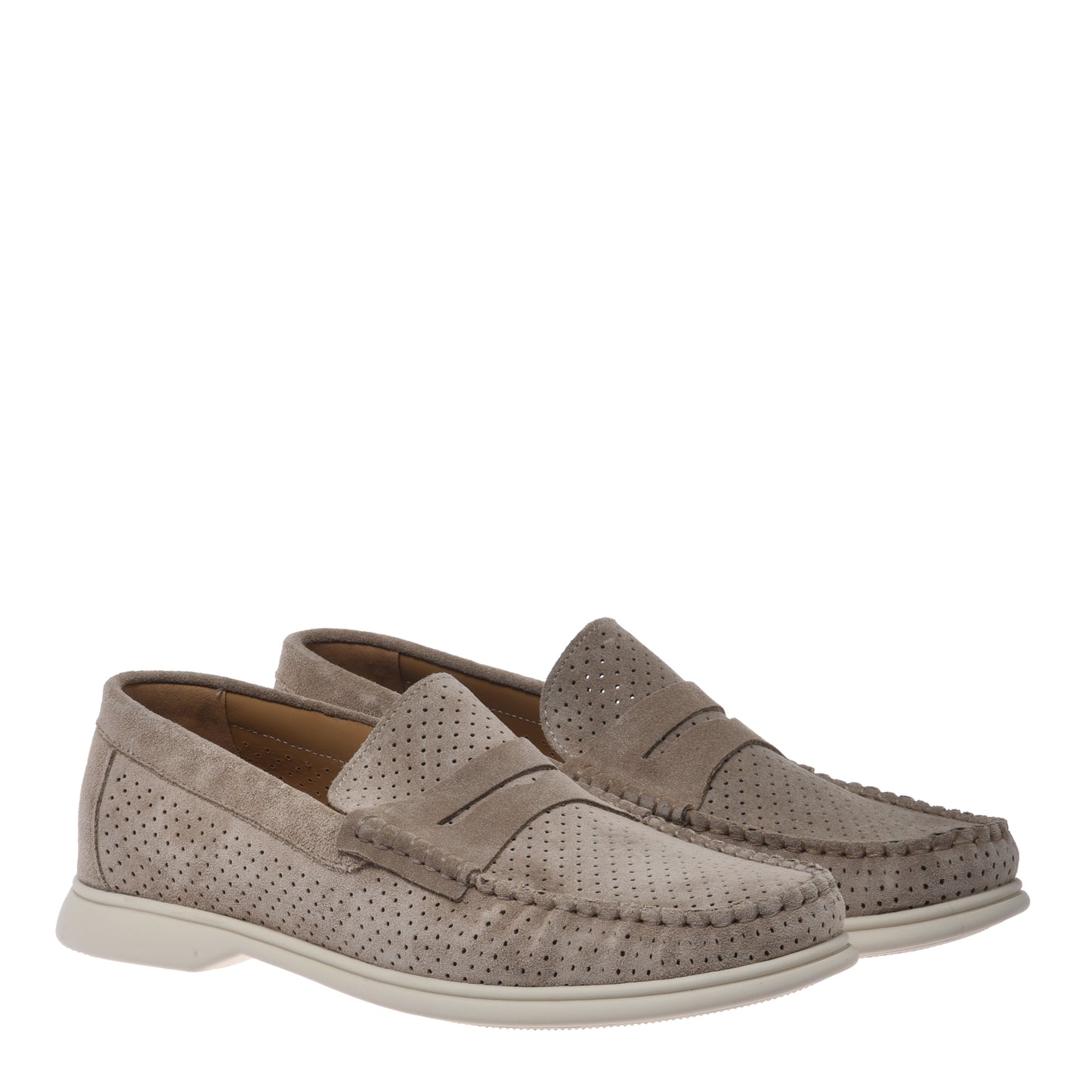 Taupe perforated suede leather loafer