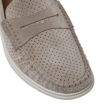 Taupe perforated suede leather loafer