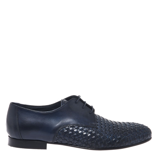 Blue woven leather lace-up shoe