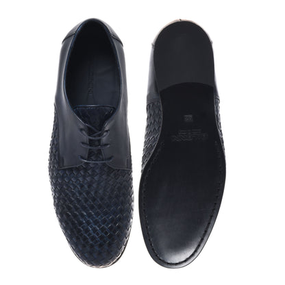 Blue woven leather lace-up shoe