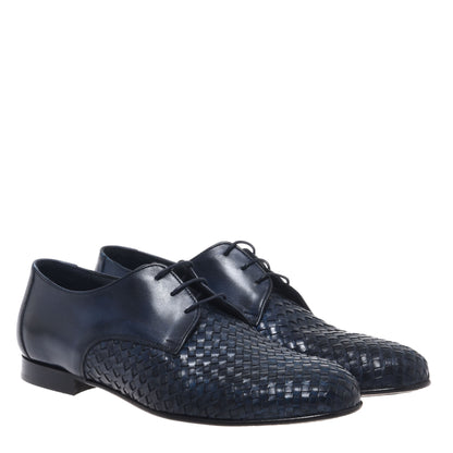 Blue woven leather lace-up shoe
