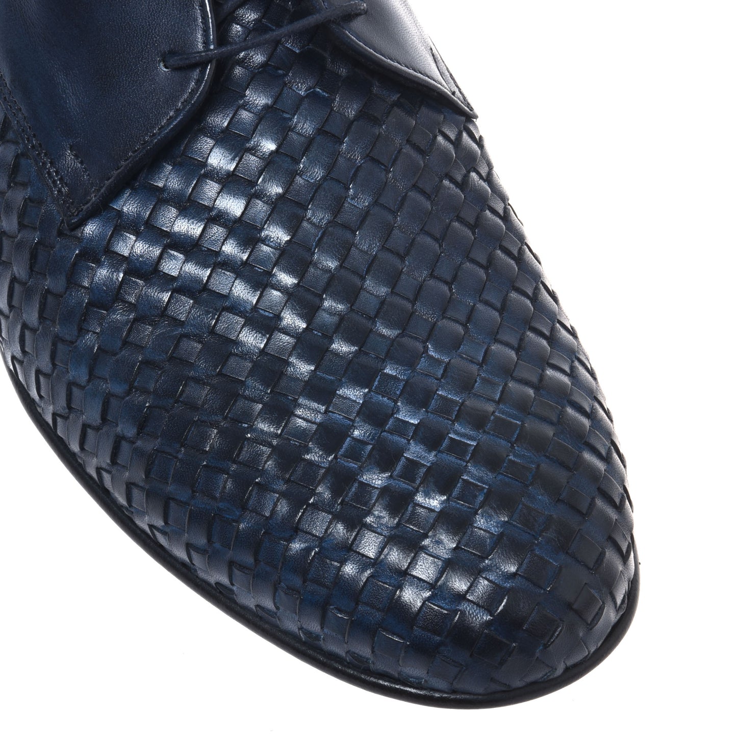 Blue woven leather lace-up shoe