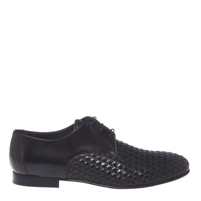 Dark brown braided leather lace-up shoes