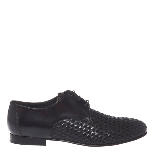 Dark brown braided leather lace-up shoes