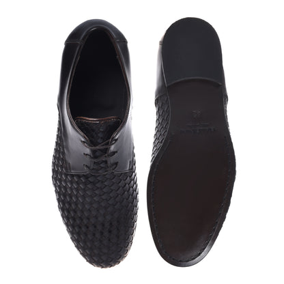 Dark brown braided leather lace-up shoes