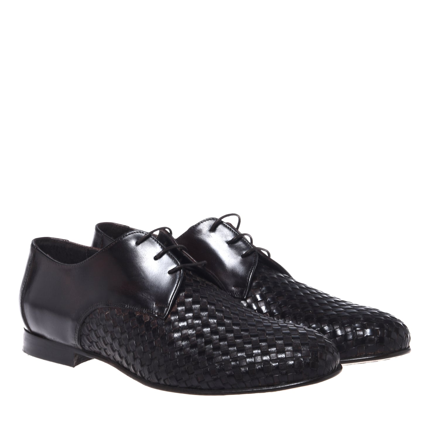 Dark brown braided leather lace-up shoes