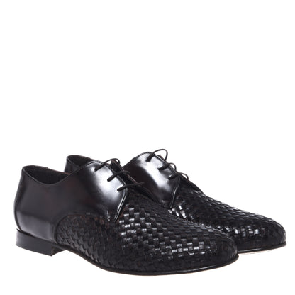 Dark brown braided leather lace-up shoes