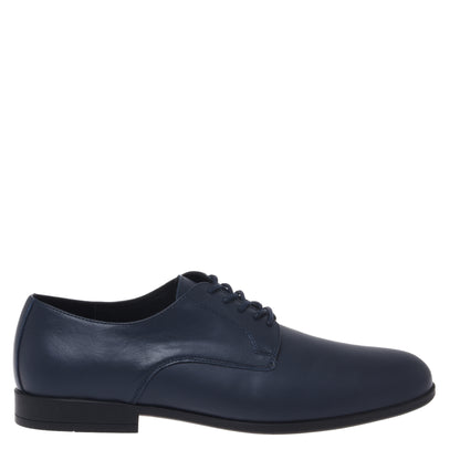 Blue leather lace-up derby shoes