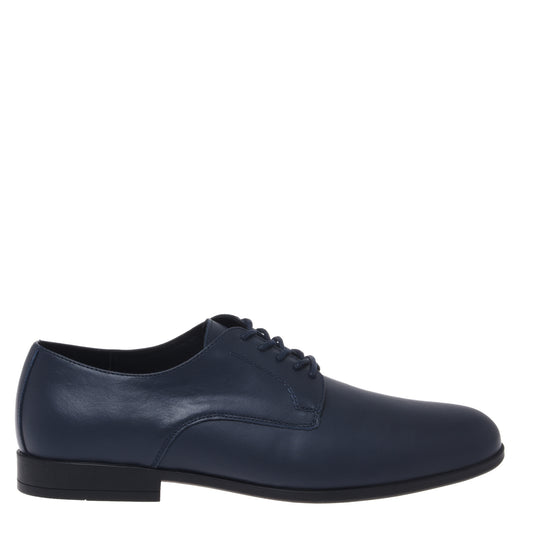 Blue leather lace-up derby shoes