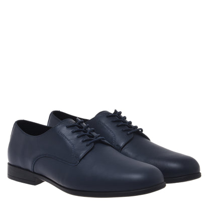 Blue leather lace-up derby shoes