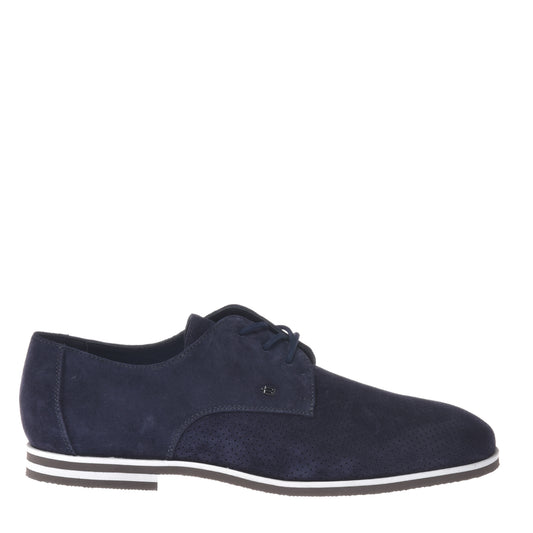 Blue perforated suede derby lace-up shoes