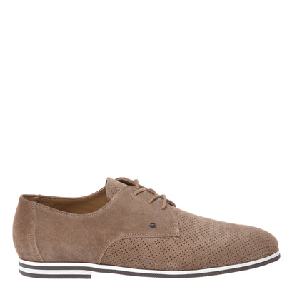 Beige perforated suede Derby lace-ups