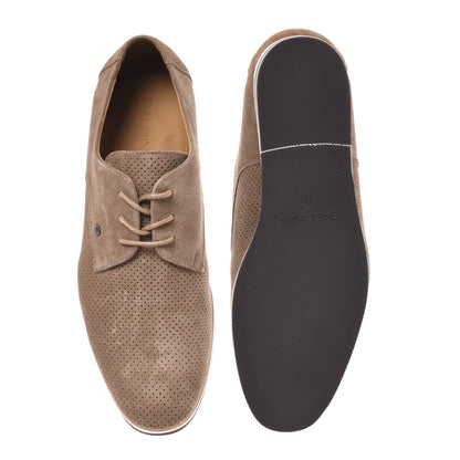 Beige perforated suede Derby lace-ups