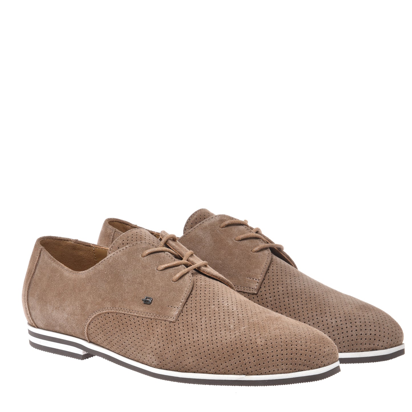 Beige perforated suede Derby lace-ups