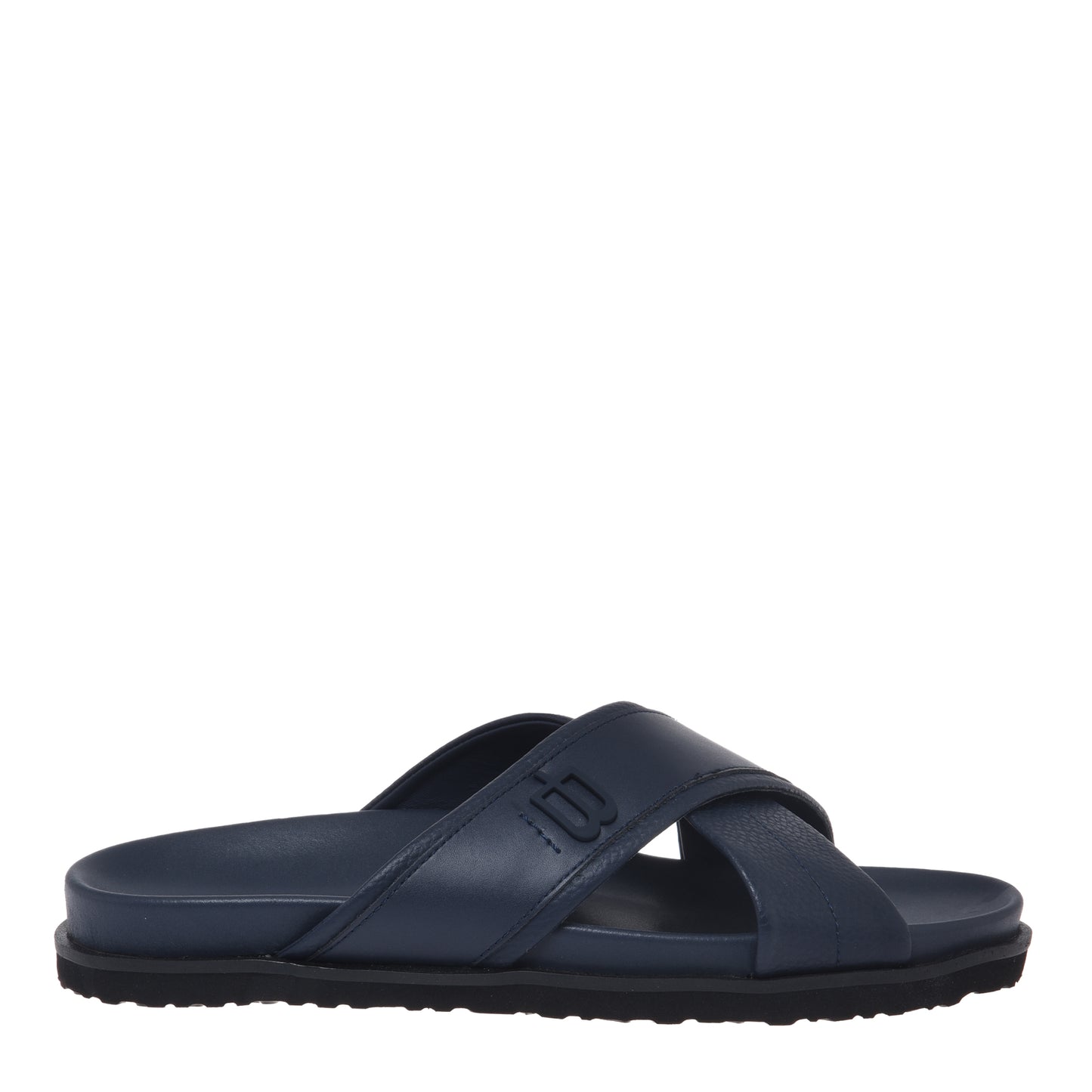 Grained and smooth blue leather mule