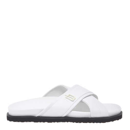 Mule en cuir grainé et lisse blanc