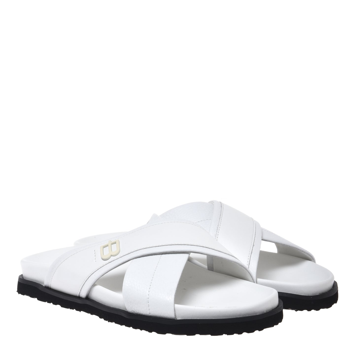Mule en cuir grainé et lisse blanc
