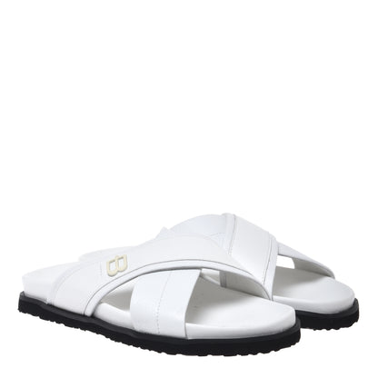 Mule en cuir grainé et lisse blanc