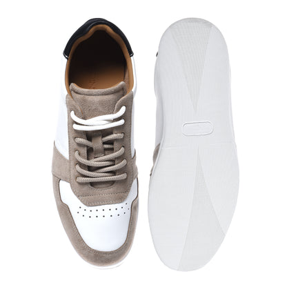 White leather and suede sneaker