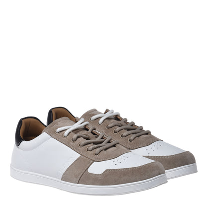 White leather and suede sneaker
