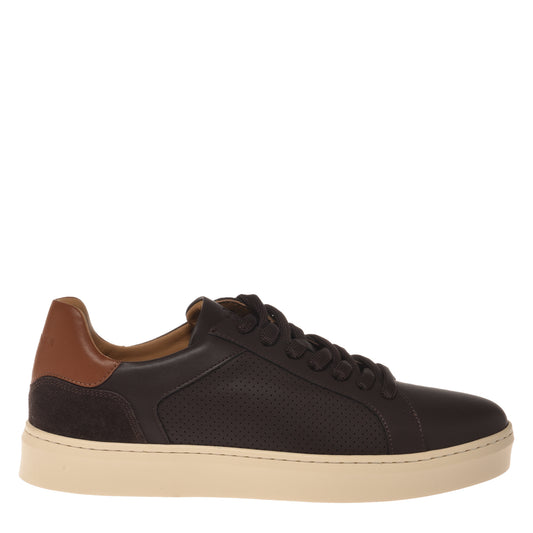 Dark brown perforated leather sneakers