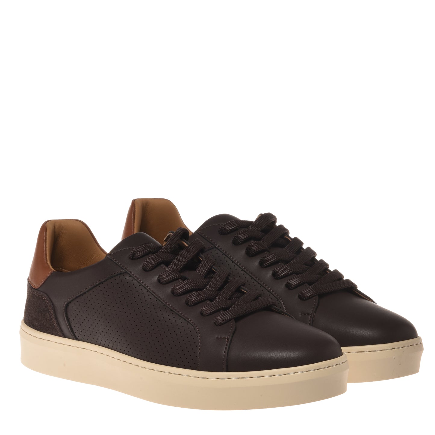 Dark brown perforated leather sneakers