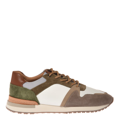 Taupe perforated leather and suede sneakers