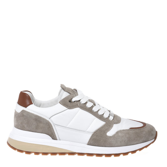 White suede and fabric sneaker