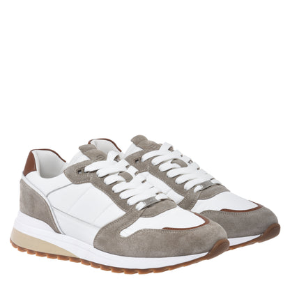 White suede and fabric sneaker