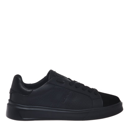 Black perforated suede and leather sneaker
