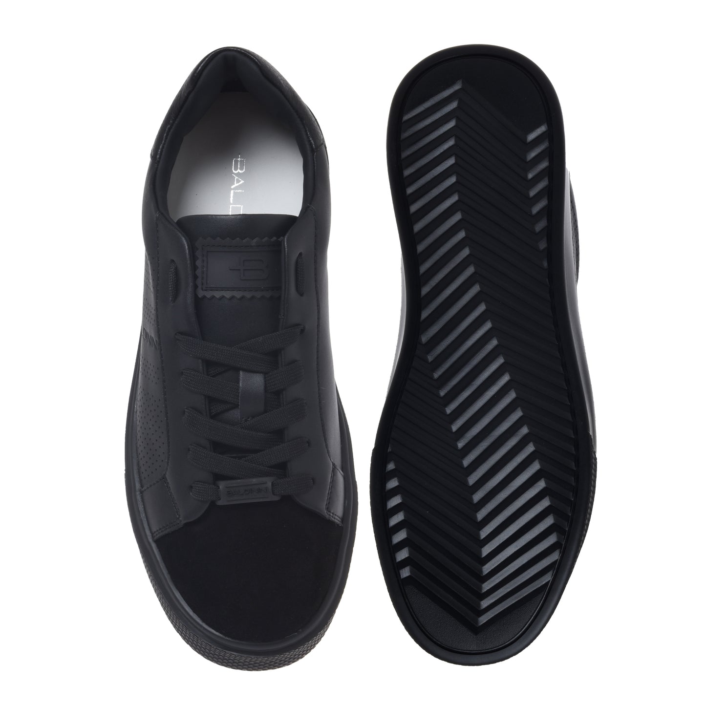 Black perforated suede and leather sneaker