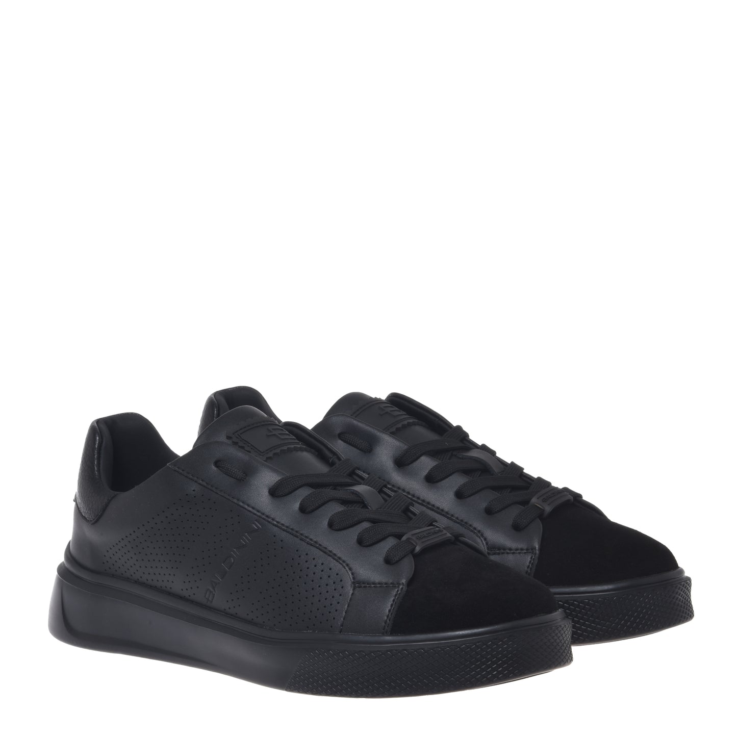 Black perforated suede and leather sneaker