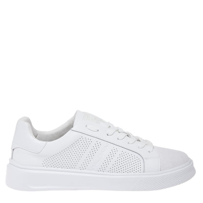 White perforated leather and suede sneaker