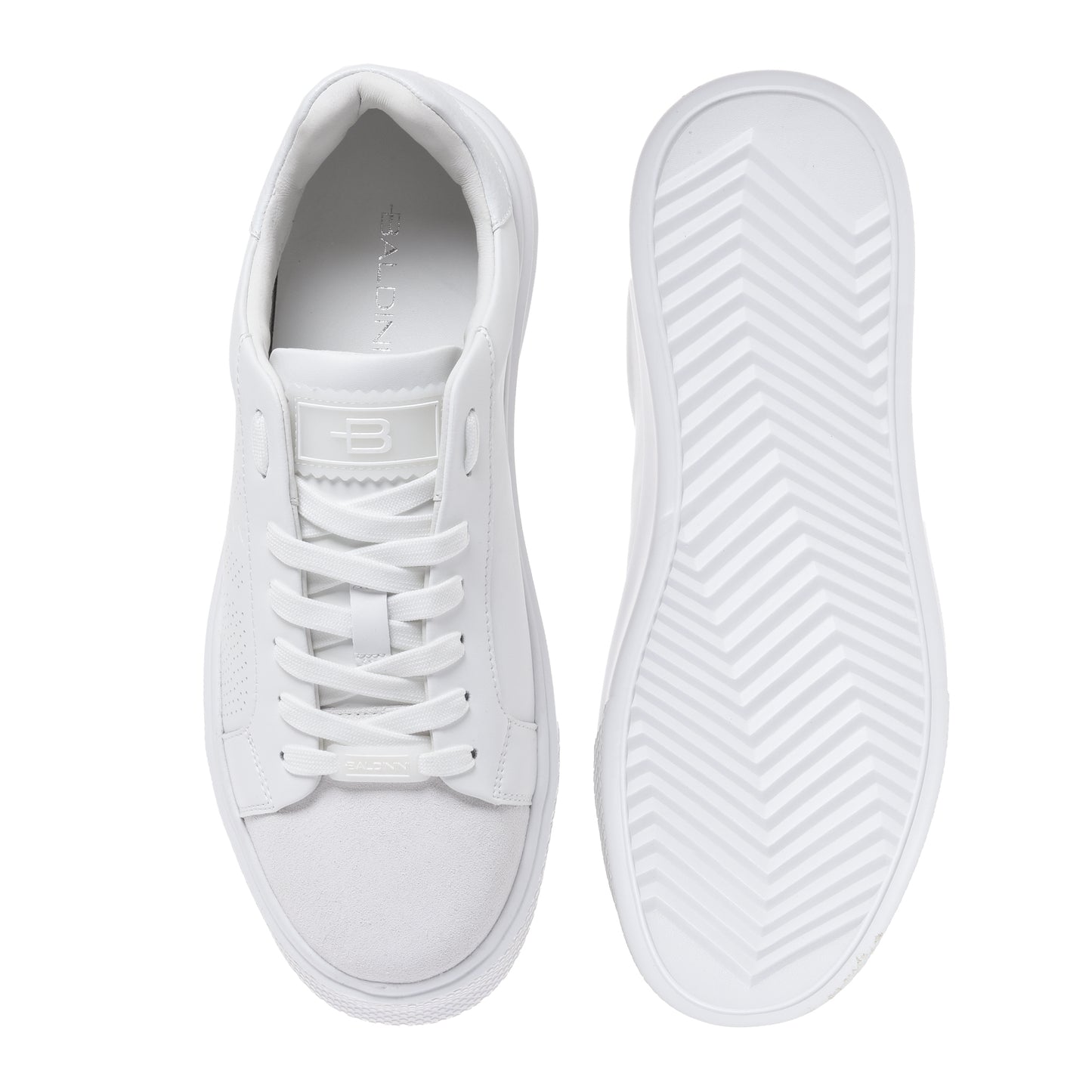 White perforated leather and suede sneaker