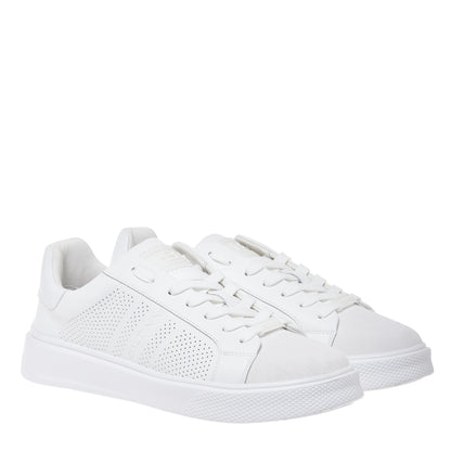 White perforated leather and suede sneaker